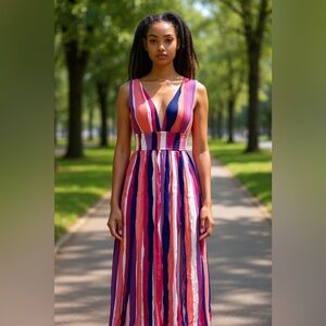 Forever 21 Vibrant Asymmetrical Dress - Pink, Purple, White